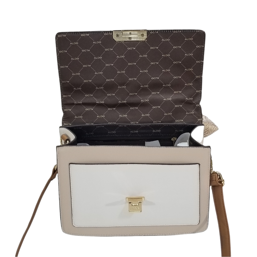 ALDO Womens Anniebrook Satchel in Neutral Colorblock Structured Handbag Purse - Picture 9 of 12